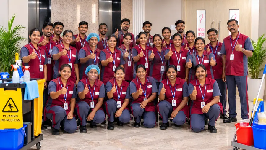 Large DBR staff team in uniform at a client site