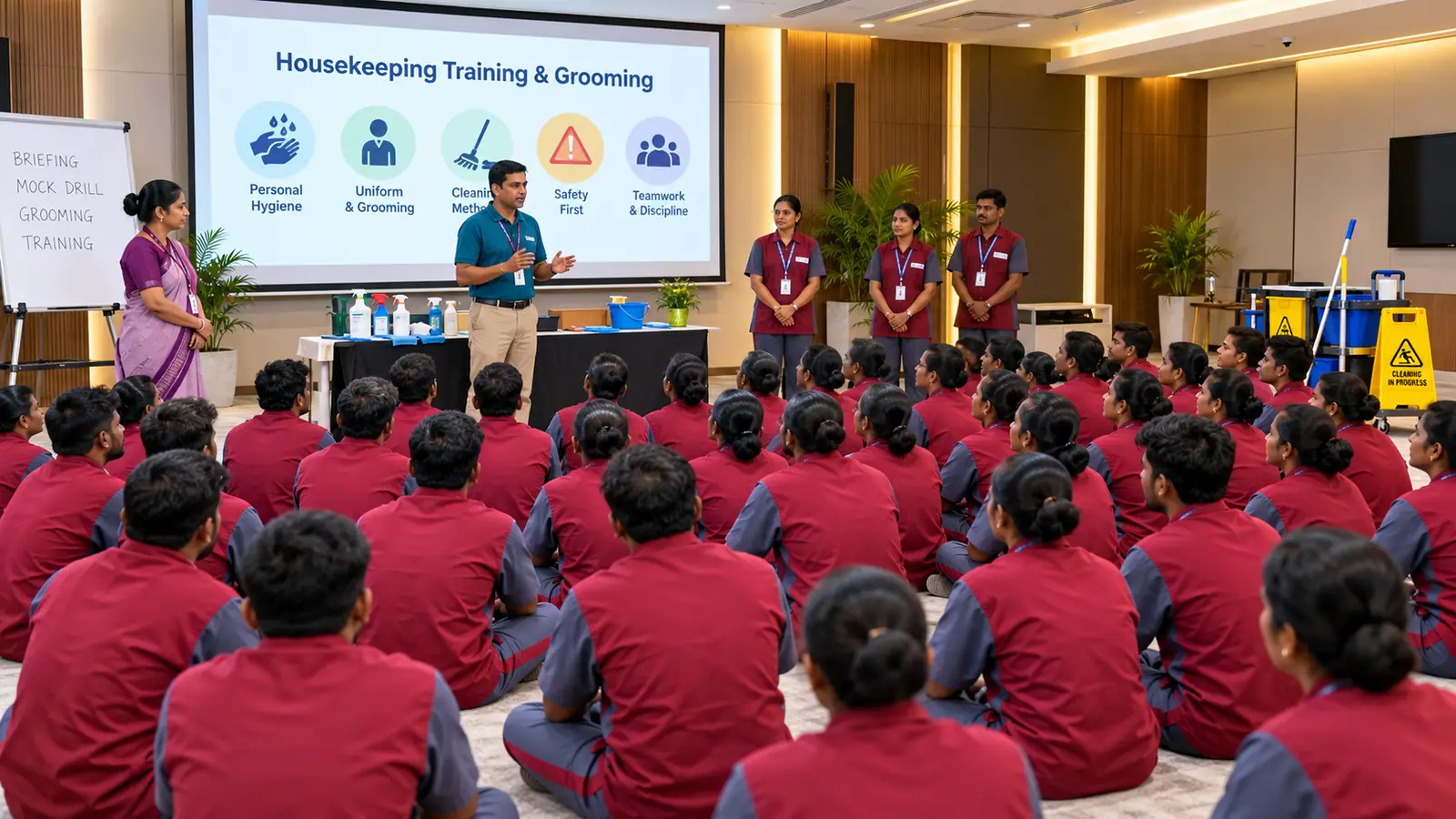 Housekeeping staff attending a training and grooming session