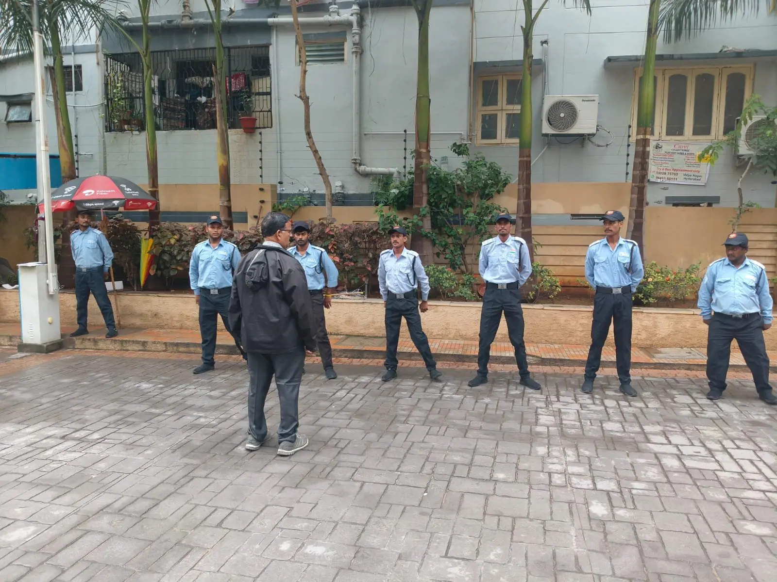 Uniformed DBR security guard on duty at a gated premises